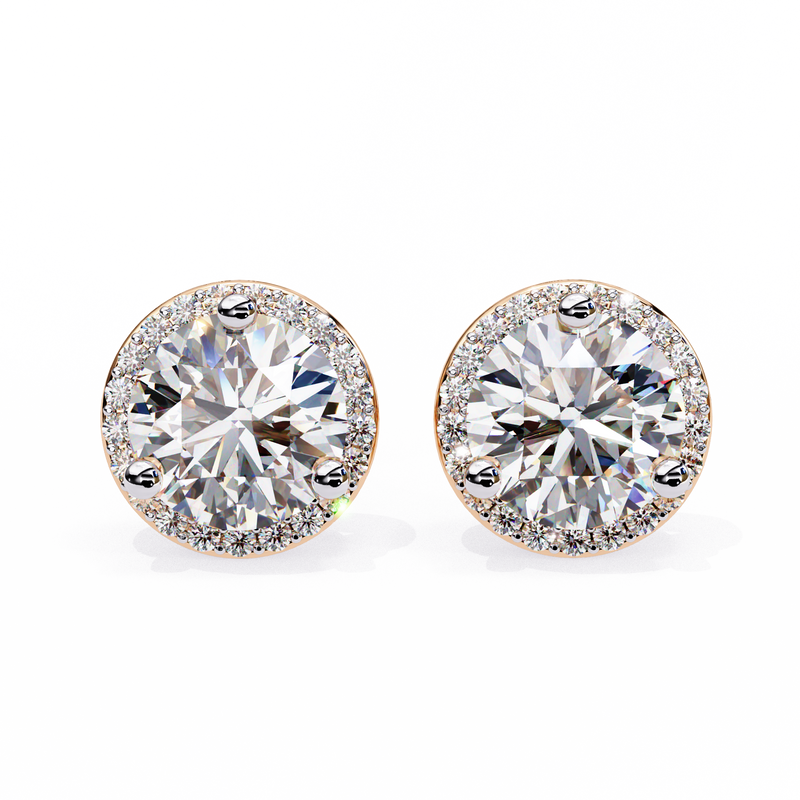 14K White Gold IGI Certified Round Diamond Halo Earrings, D-E Color, VVS/VS Clarity