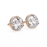 14K White Gold IGI Certified Round Diamond Halo Earrings, D-E Color, VVS/VS Clarity