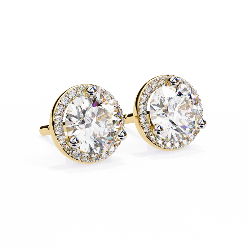 14K White Gold IGI Certified Round Diamond Halo Earrings, D-E Color, VVS/VS Clarity