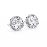 14K White Gold IGI Certified Round Diamond Halo Earrings, D-E Color, VVS/VS Clarity