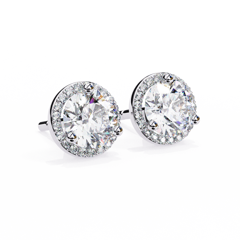 14K White Gold IGI Certified Round Diamond Halo Earrings, D-E Color, VVS/VS Clarity
