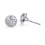 14K White Gold IGI Certified Round Diamond Halo Earrings, D-E Color, VVS/VS Clarity