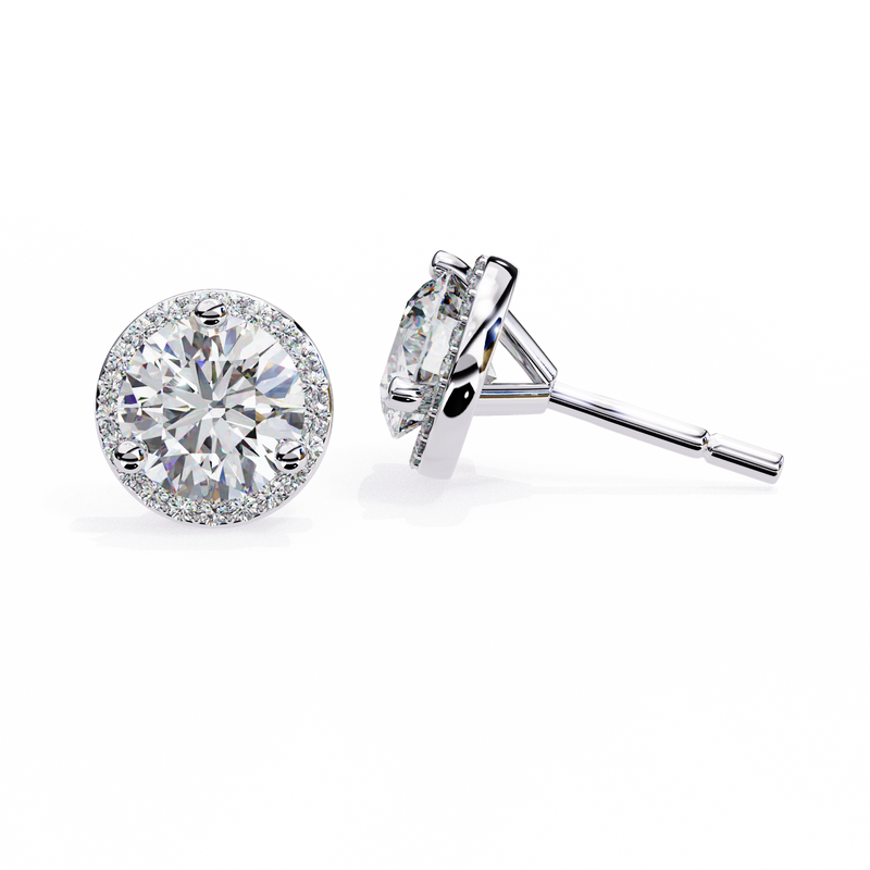 14K White Gold IGI Certified Round Diamond Halo Earrings, D-E Color, VVS/VS Clarity