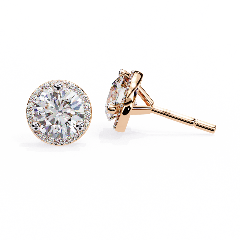 14K White Gold IGI Certified Round Diamond Halo Earrings, D-E Color, VVS/VS Clarity