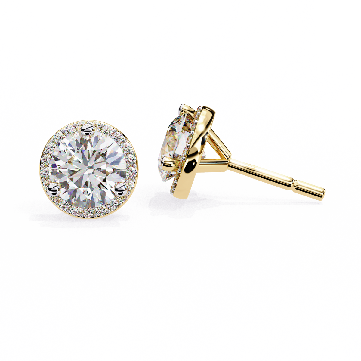 14K White Gold IGI Certified Round Diamond Halo Earrings, D-E Color, VVS/VS Clarity