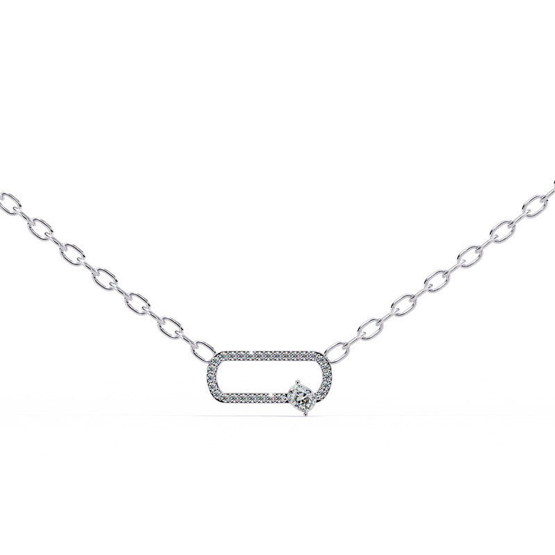 14K White Gold IGI Certified Cushion & Round Diamond Chain Link Pendant – D-E Color, VVS–VS Clarity, Rabbit Ear Bail