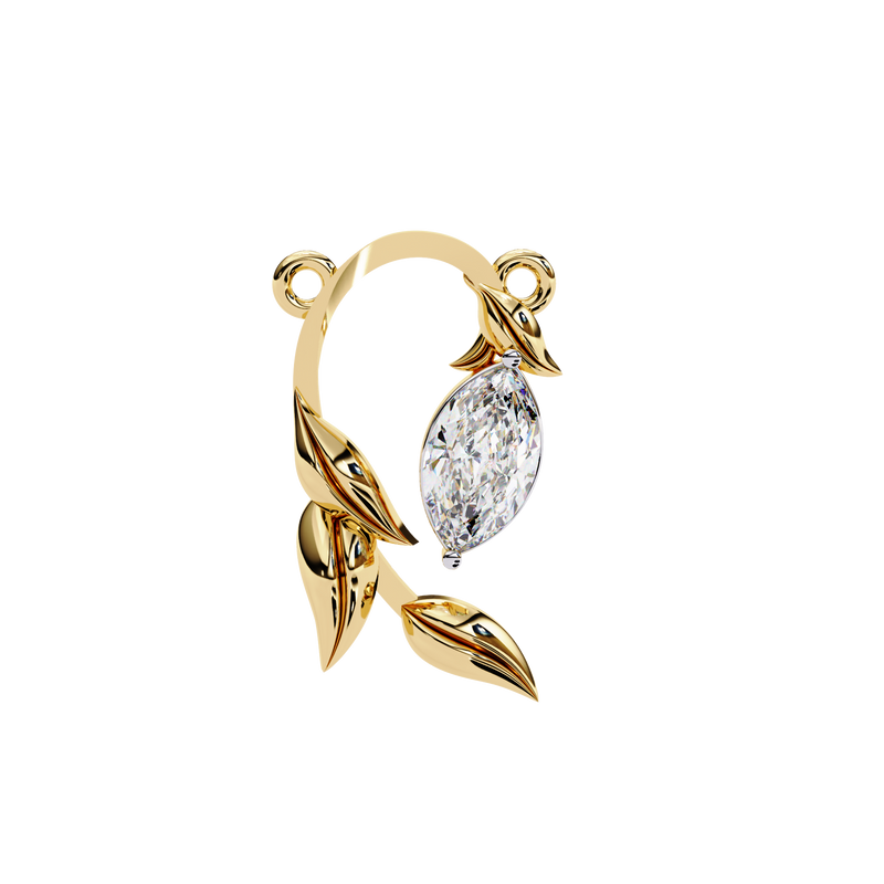 14K White Gold IGI Certified Marquise Diamond Twig Pendant – D-E Color, VVS–VS Clarity, Rabbit Ear Bail