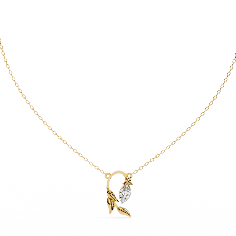 14K White Gold IGI Certified Marquise Diamond Twig Pendant – D-E Color, VVS–VS Clarity, Rabbit Ear Bail