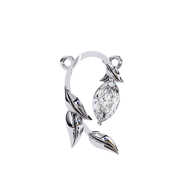 14K White Gold IGI Certified Marquise Diamond Twig Pendant – D-E Color, VVS–VS Clarity, Rabbit Ear Bail
