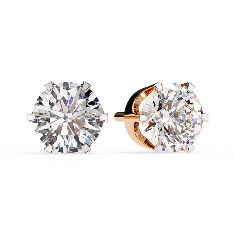 14K White Gold IGI Certified Round Solitaire Stud Earrings, 6 Prong, D-E Color, VVS/VS Clarity