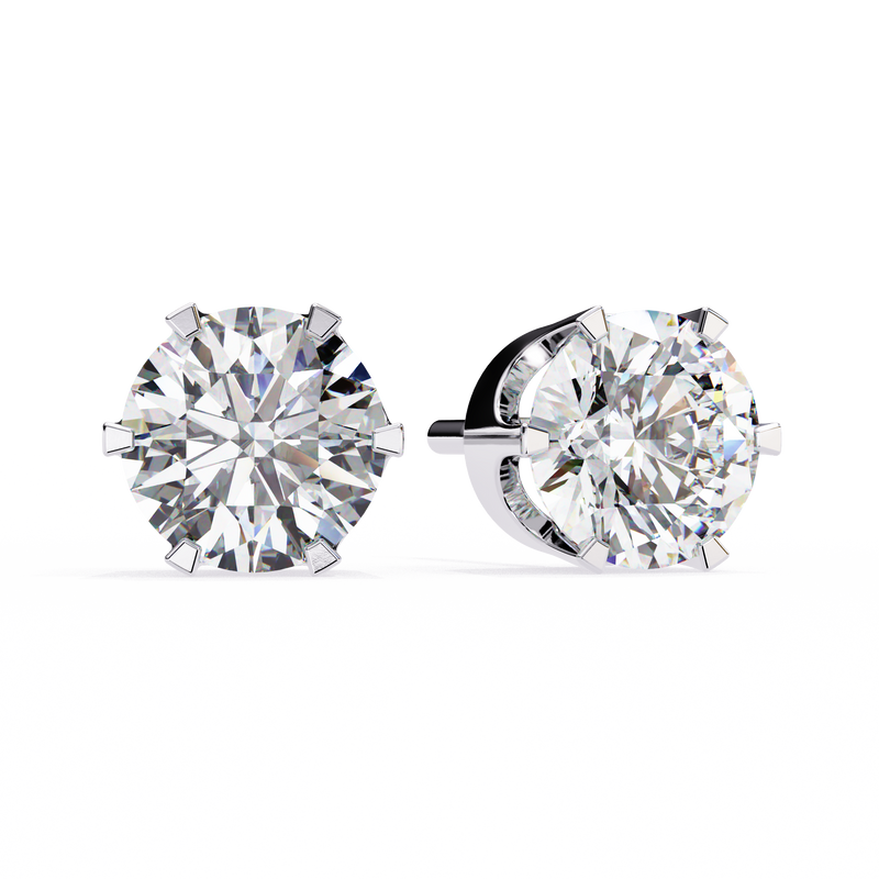 14K White Gold IGI Certified Round Solitaire Stud Earrings, 6 Prong, D-E Color, VVS/VS Clarity