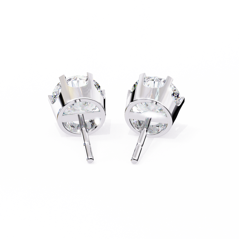 14K White Gold IGI Certified Round Solitaire Stud Earrings, 6 Prong, D-E Color, VVS/VS Clarity