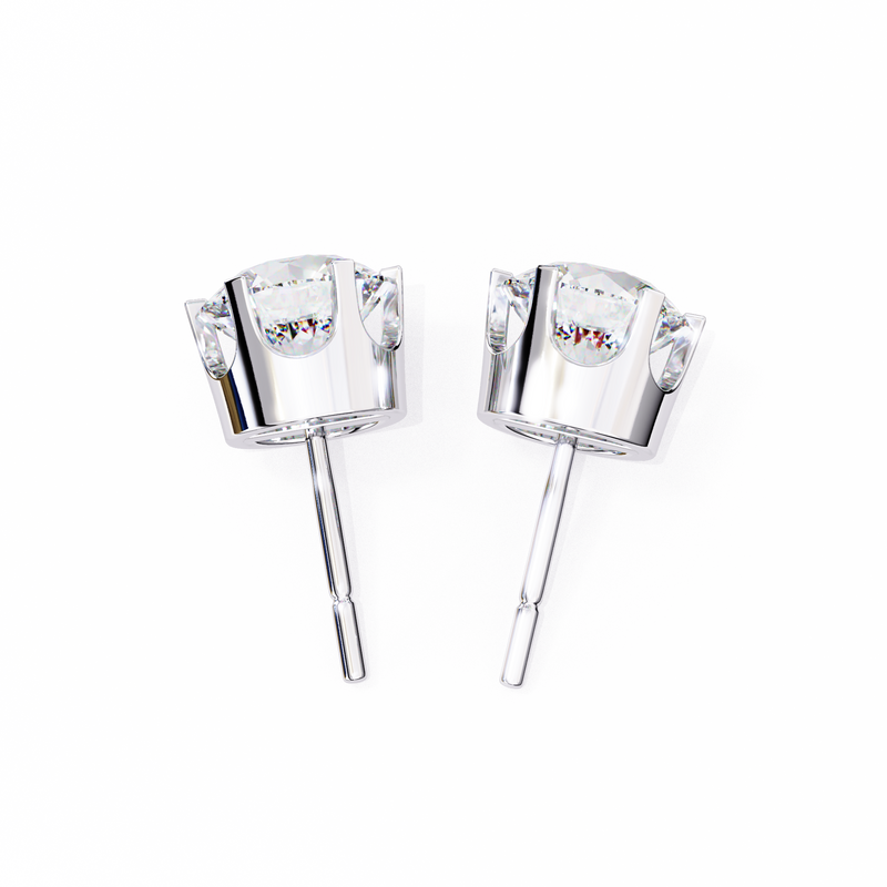 14K White Gold IGI Certified Round Solitaire Stud Earrings, 6 Prong, D-E Color, VVS/VS Clarity