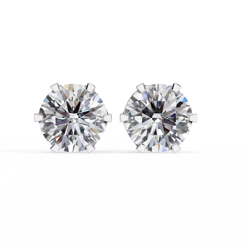 14K White Gold IGI Certified Round Solitaire Stud Earrings, 6 Prong, D-E Color, VVS/VS Clarity