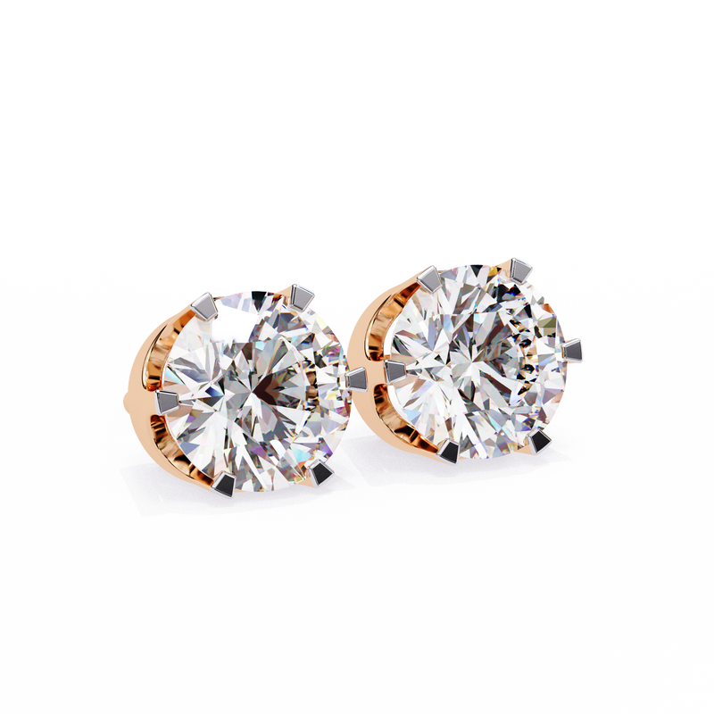 14K White Gold IGI Certified Round Solitaire Stud Earrings, 6 Prong, D-E Color, VVS/VS Clarity