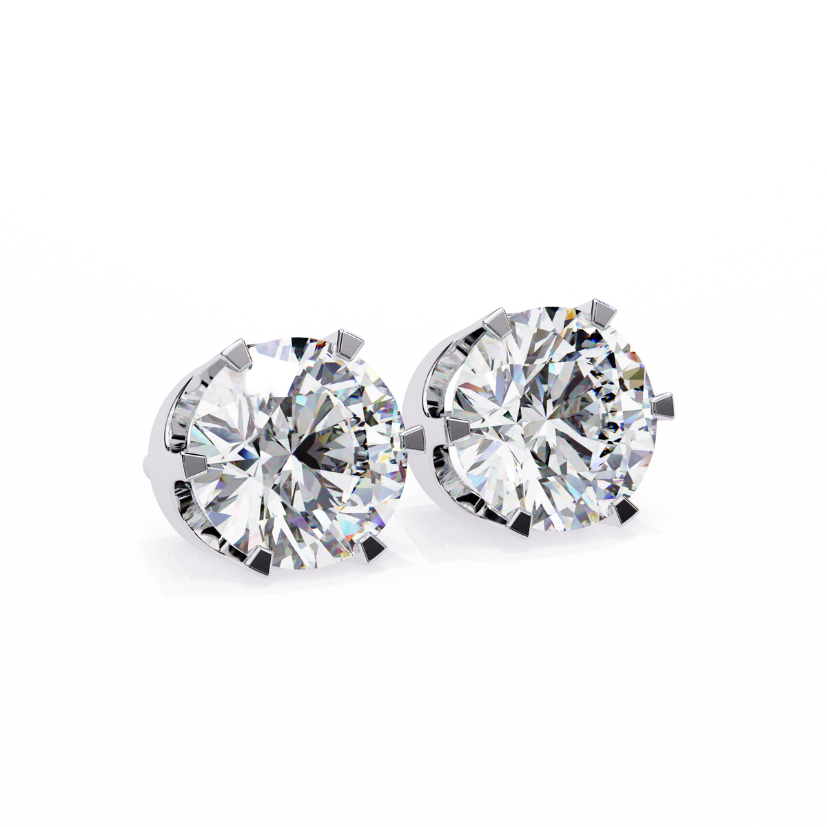 14K White Gold IGI Certified Round Solitaire Stud Earrings, 6 Prong, D-E Color, VVS/VS Clarity