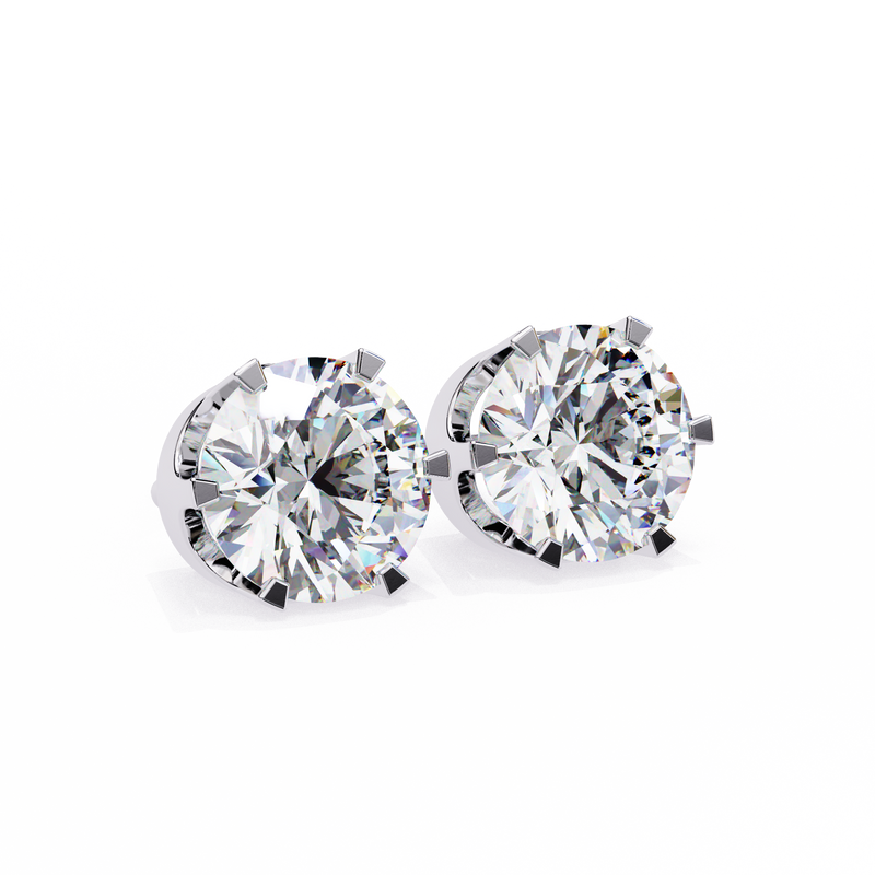 14K White Gold IGI Certified Round Solitaire Stud Earrings, 6 Prong, D-E Color, VVS/VS Clarity