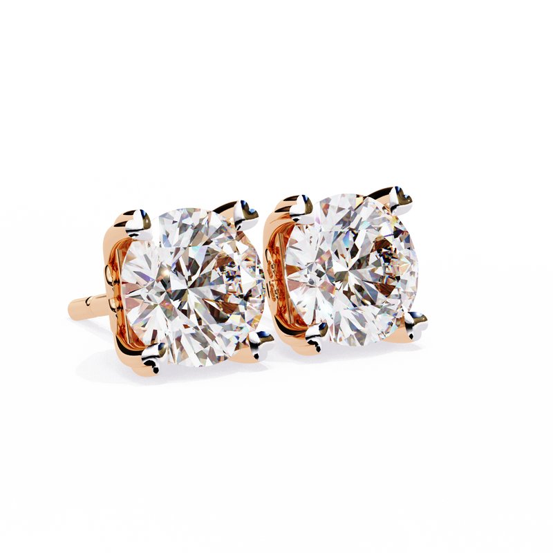 14K White Gold IGI Certified Round Solitaire Stud Earrings, 4 Prong, D-E Color, VVS/VS Clarity