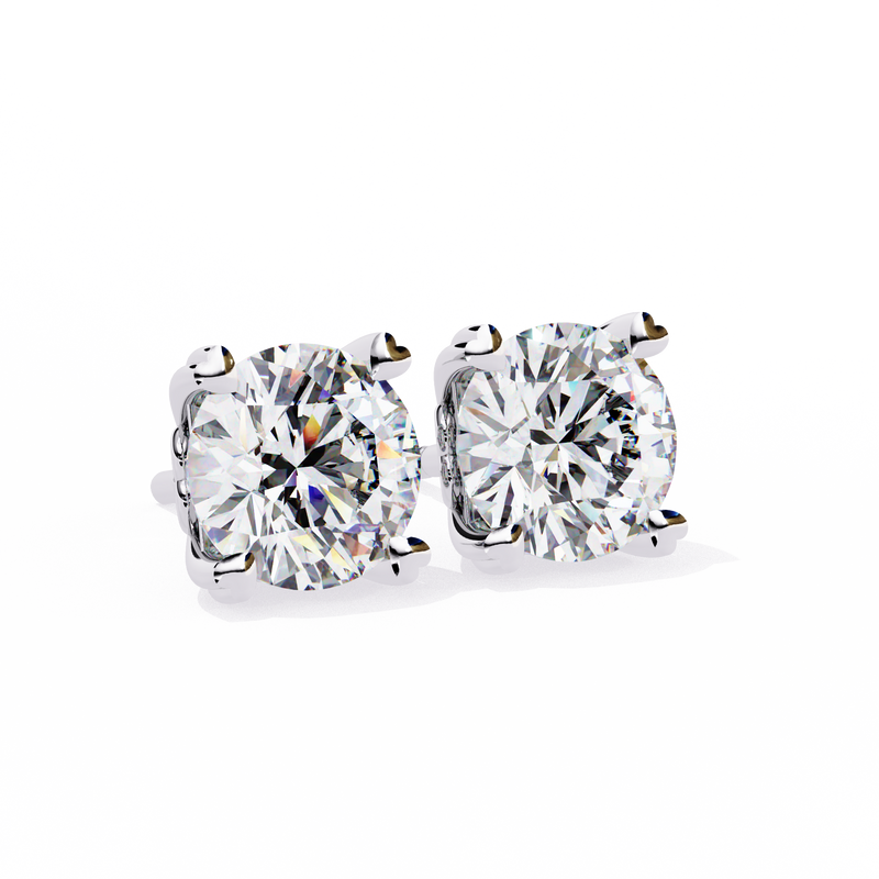 14K White Gold IGI Certified Round Solitaire Stud Earrings, 4 Prong, D-E Color, VVS/VS Clarity