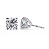 14K White Gold IGI Certified Round Solitaire Stud Earrings, 4 Prong, D-E Color, VVS/VS Clarity