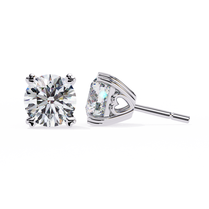 14K White Gold IGI Certified Round Solitaire Stud Earrings, 4 Prong, D-E Color, VVS/VS Clarity