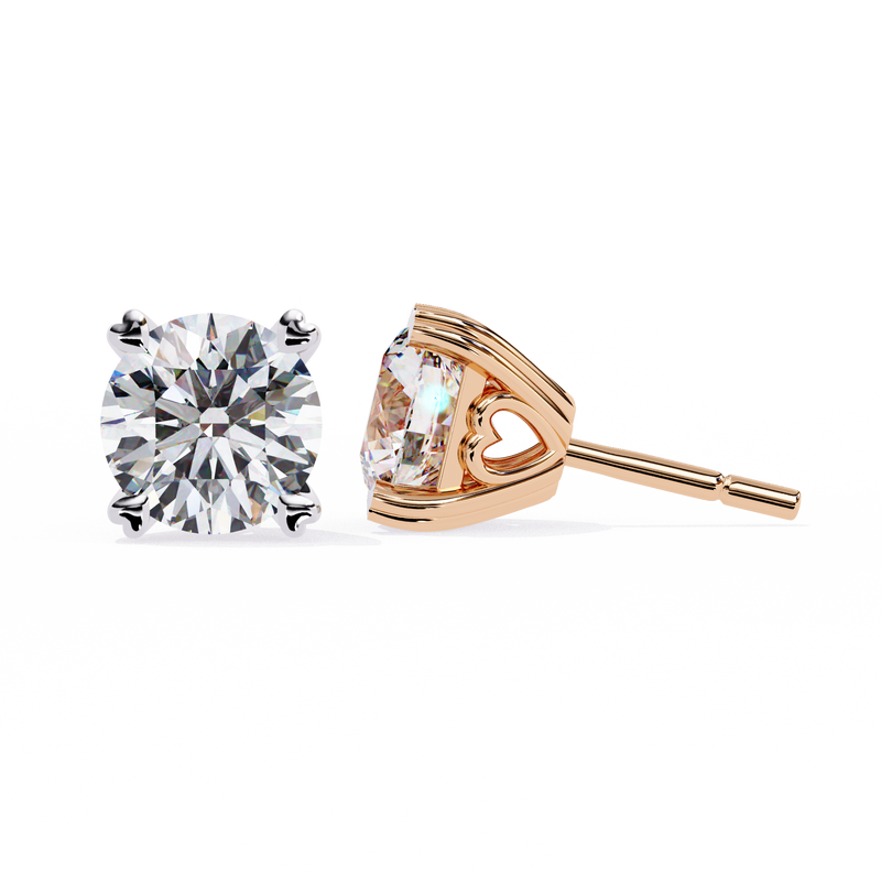 14K White Gold IGI Certified Round Solitaire Stud Earrings, 4 Prong, D-E Color, VVS/VS Clarity