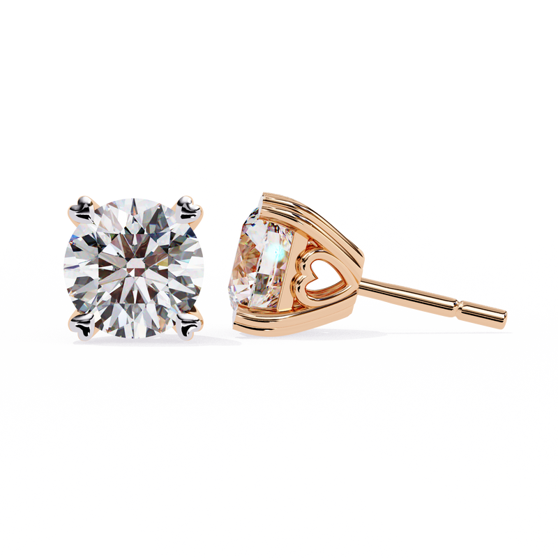 14K White Gold IGI Certified Round Solitaire Stud Earrings, 4 Prong, D-E Color, VVS/VS Clarity