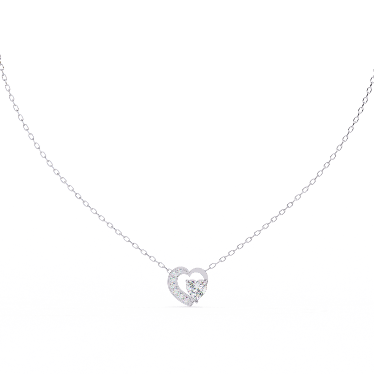 14K White Gold IGI Certified Double Heart Diamond Pendant – D-E Color, VVS–VS Clarity, Rabbit Ear Bail
