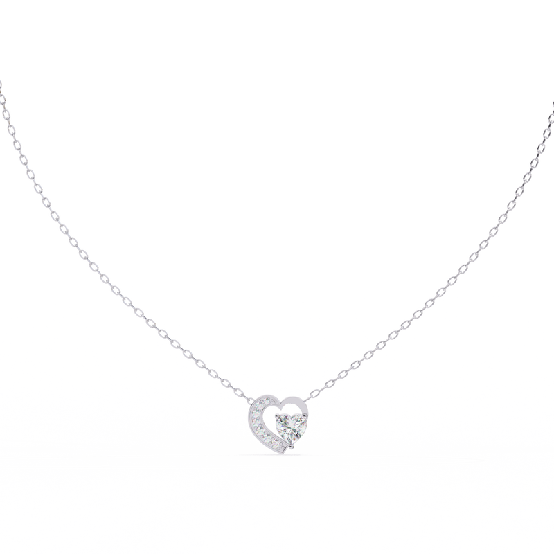 14K White Gold IGI Certified Double Heart Diamond Pendant – D-E Color, VVS–VS Clarity, Rabbit Ear Bail