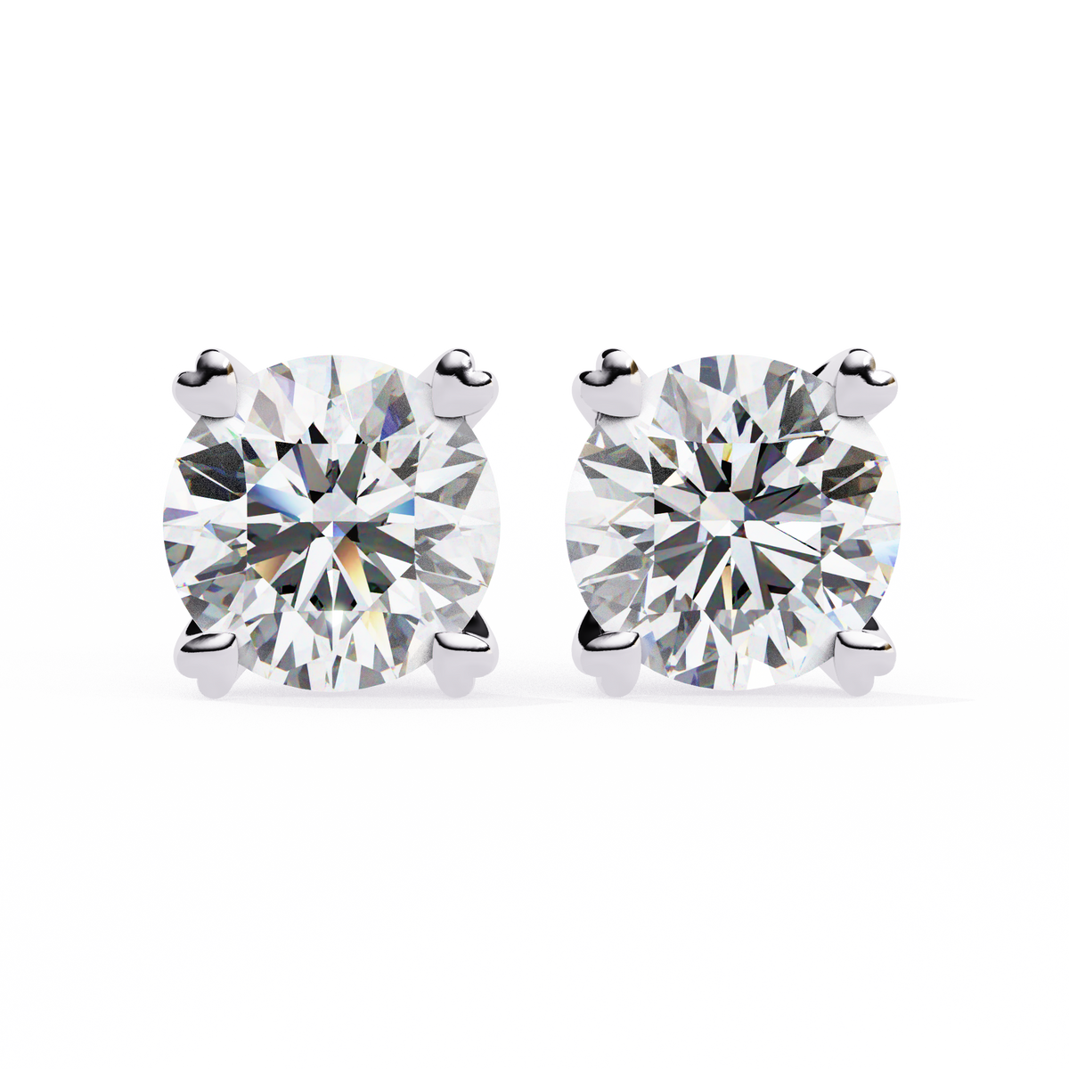 14K White Gold IGI Certified Round Solitaire Stud Earrings, 4 Prong, D-E Color, VVS/VS Clarity
