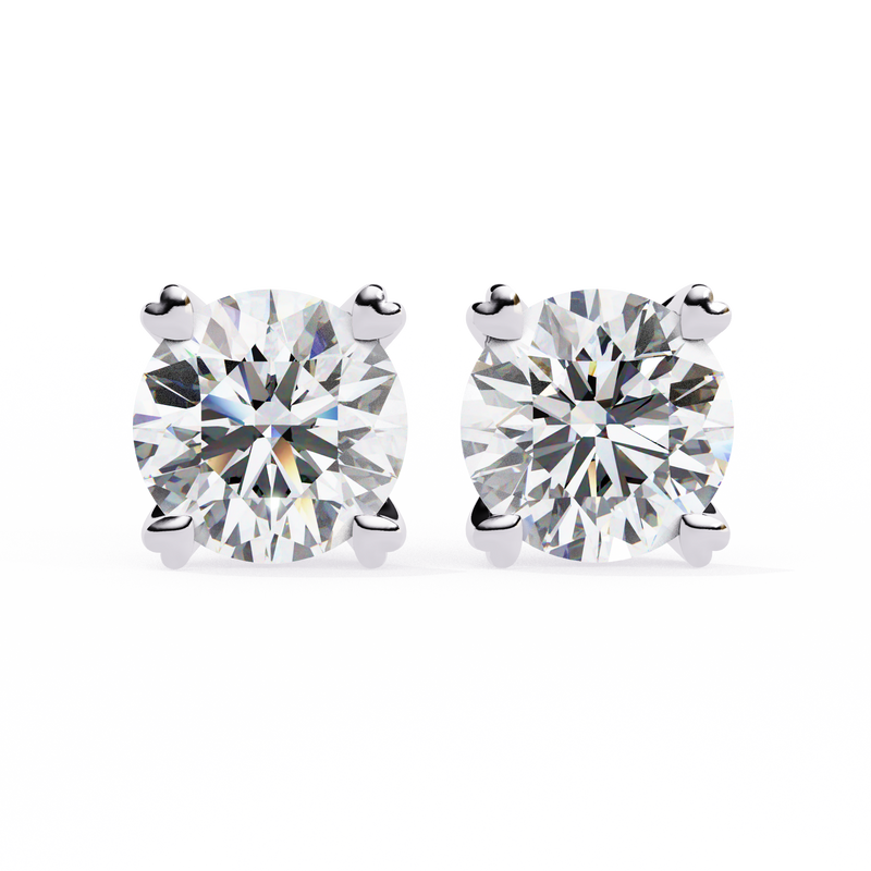 14K White Gold IGI Certified Round Solitaire Stud Earrings, 4 Prong, D-E Color, VVS/VS Clarity