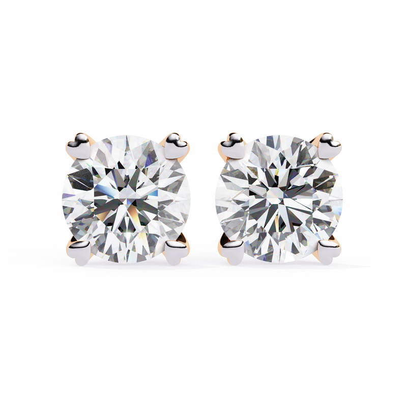 14K White Gold IGI Certified Round Solitaire Stud Earrings, 4 Prong, D-E Color, VVS/VS Clarity