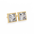 14K White Gold IGI Certified Princess Solitaire Stud Earrings, Bezel, D-E Color, VVS/VS Clarity