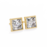 14K White Gold IGI Certified Princess Solitaire Stud Earrings, Bezel, D-E Color, VVS/VS Clarity
