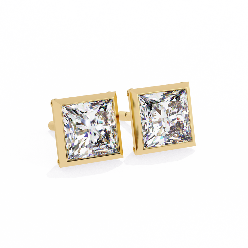 14K White Gold IGI Certified Princess Solitaire Stud Earrings, Bezel, D-E Color, VVS/VS Clarity