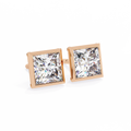 14K White Gold IGI Certified Princess Solitaire Stud Earrings, Bezel, D-E Color, VVS/VS Clarity