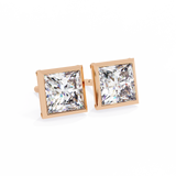 14K White Gold IGI Certified Princess Solitaire Stud Earrings, Bezel, D-E Color, VVS/VS Clarity