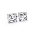 14K White Gold IGI Certified Princess Solitaire Stud Earrings, Bezel, D-E Color, VVS/VS Clarity