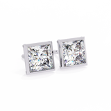 14K White Gold IGI Certified Princess Solitaire Stud Earrings, Bezel, D-E Color, VVS/VS Clarity