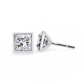 14K White Gold IGI Certified Princess Solitaire Stud Earrings, Bezel, D-E Color, VVS/VS Clarity