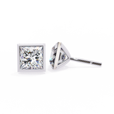 14K White Gold IGI Certified Princess Solitaire Stud Earrings, Bezel, D-E Color, VVS/VS Clarity