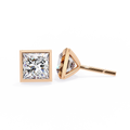 14K White Gold IGI Certified Princess Solitaire Stud Earrings, Bezel, D-E Color, VVS/VS Clarity