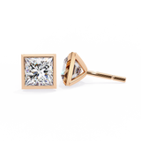 14K White Gold IGI Certified Princess Solitaire Stud Earrings, Bezel, D-E Color, VVS/VS Clarity