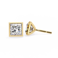 14K White Gold IGI Certified Princess Solitaire Stud Earrings, Bezel, D-E Color, VVS/VS Clarity