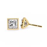 14K White Gold IGI Certified Princess Solitaire Stud Earrings, Bezel, D-E Color, VVS/VS Clarity