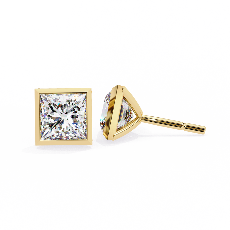 14K White Gold IGI Certified Princess Solitaire Stud Earrings, Bezel, D-E Color, VVS/VS Clarity