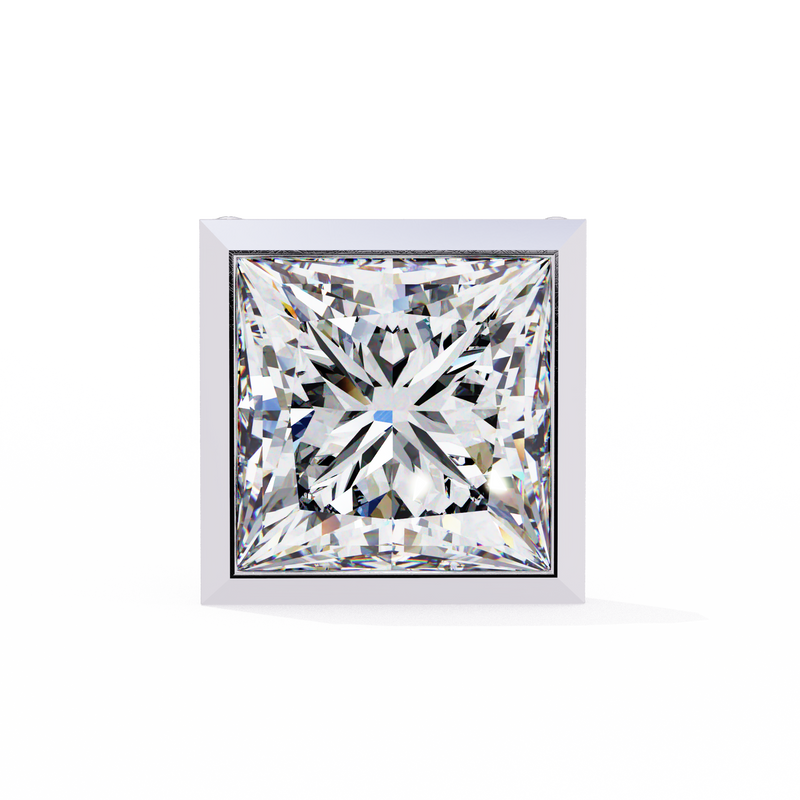 14K White Gold IGI Certified Princess Solitaire Stud Earrings, Bezel, D-E Color, VVS/VS Clarity