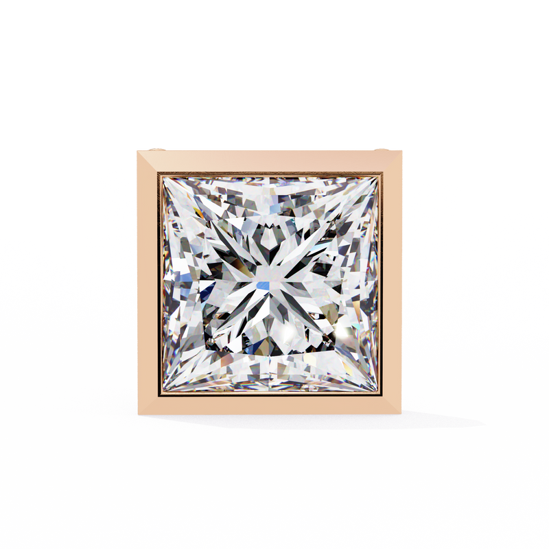 14K White Gold IGI Certified Princess Solitaire Stud Earrings, Bezel, D-E Color, VVS/VS Clarity