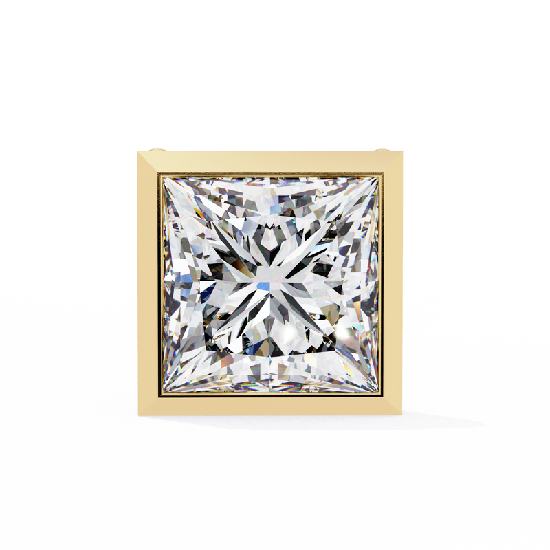 14K White Gold IGI Certified Princess Solitaire Stud Earrings, Bezel, D-E Color, VVS/VS Clarity