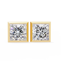 14K White Gold IGI Certified Princess Solitaire Stud Earrings, Bezel, D-E Color, VVS/VS Clarity